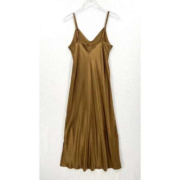 ENZA COSTA Dress Womens Medium Fatigue Satin Bias Slip Maxi Spaghetti Strap NWOT - Picture 3 of 15
